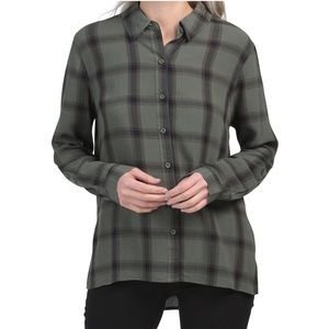 | fall nights olive & black plaid button down long sleeve shirt • small |
